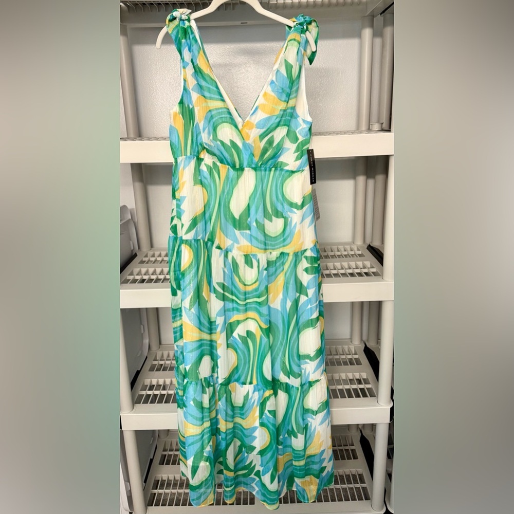 NWT Donna Morgan for‎ Maggy London NOA Tiered Maxi Sundress Cream/Blue Size 12 - Picture 5 of 13